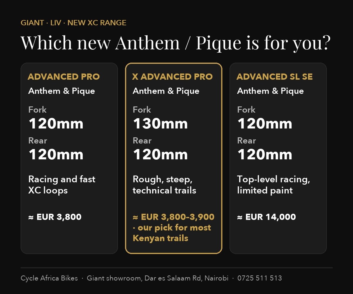 Comparison of the three new Anthem and Pique versions: fork, rear travel, use and price